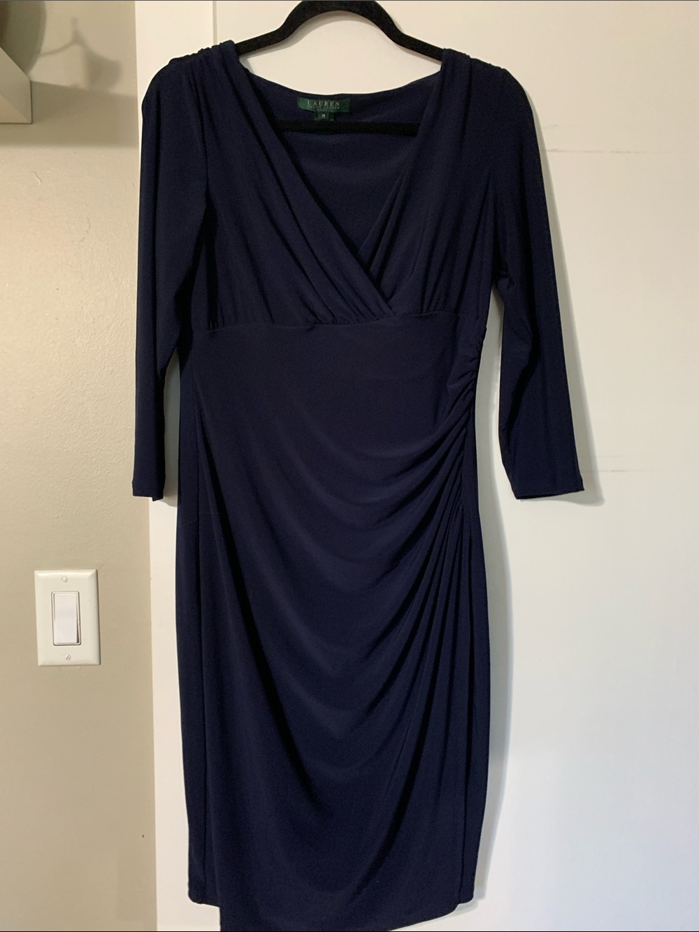 Lauren Ralph Lauren Deep Navy Faux-Wrap Ruched Jersey Dress